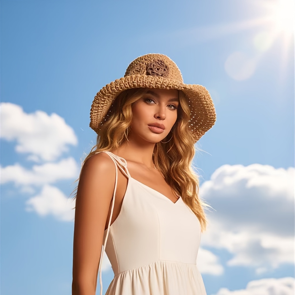 Topi Jerami Pantai Wanita Bohe - Bucket Hat Straw ulasan dan harga